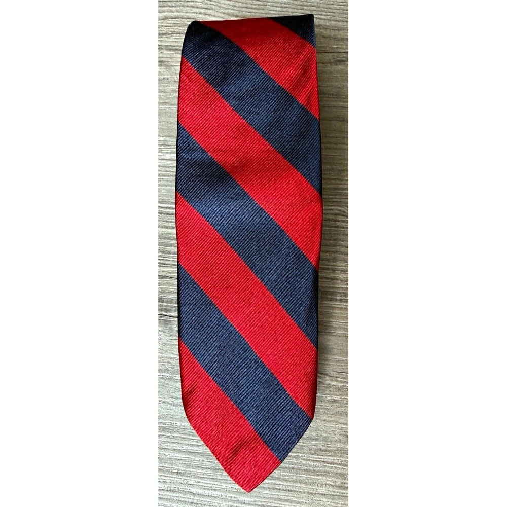 Brooks Brothers Brooksgate Silk Tie Red Navy Blue Striped Woven Made in USA